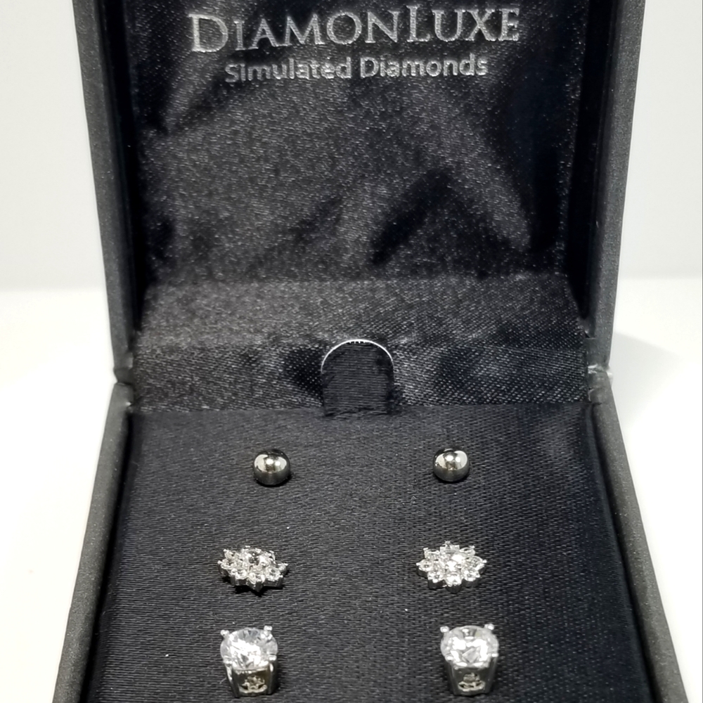 Diamonluxe  Simulated Diamonds Sterling  Silver Womens 3 Earrings